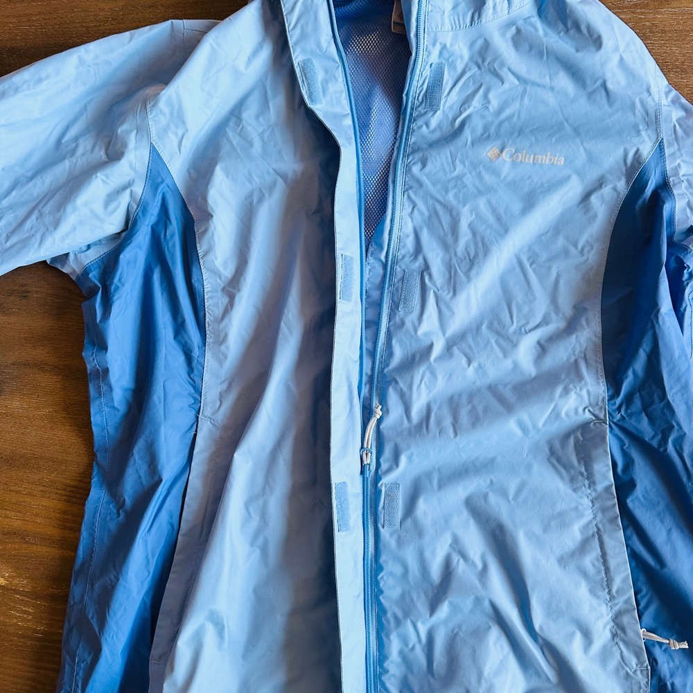 Columbia Omni-Tech Rain Jacket Womens Lg Blue Waterproof Hooded Shell Gorpcore - Picture 9 of 12